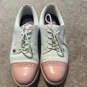 G/FORE White and Pink Lace-Up Oxford Flats